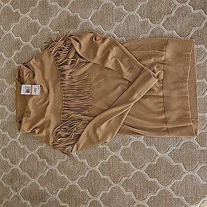 Michael Kors Women's Sweater, Size Small, Dark Camel, Fringe Along Collar, NWT